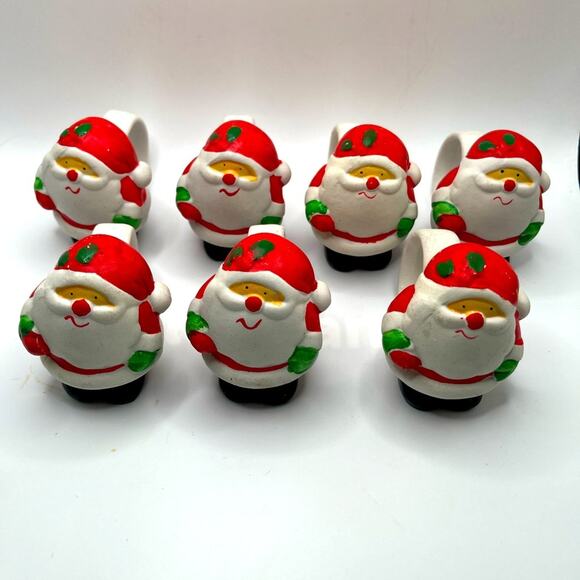 Vintage Santa porcelain napkin rings, set of 7 - Picture 1 of 6